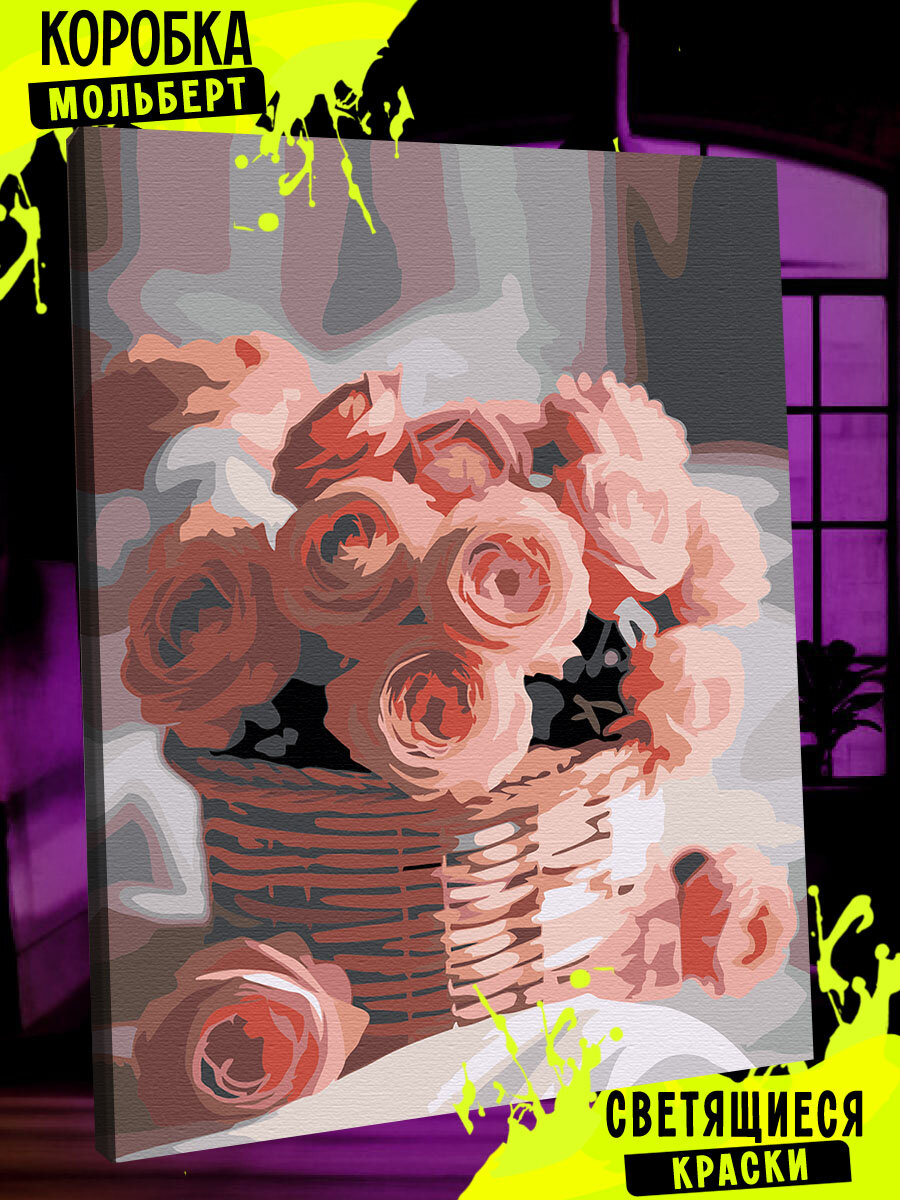 Картина по номерам со светящейся краской корзина роз