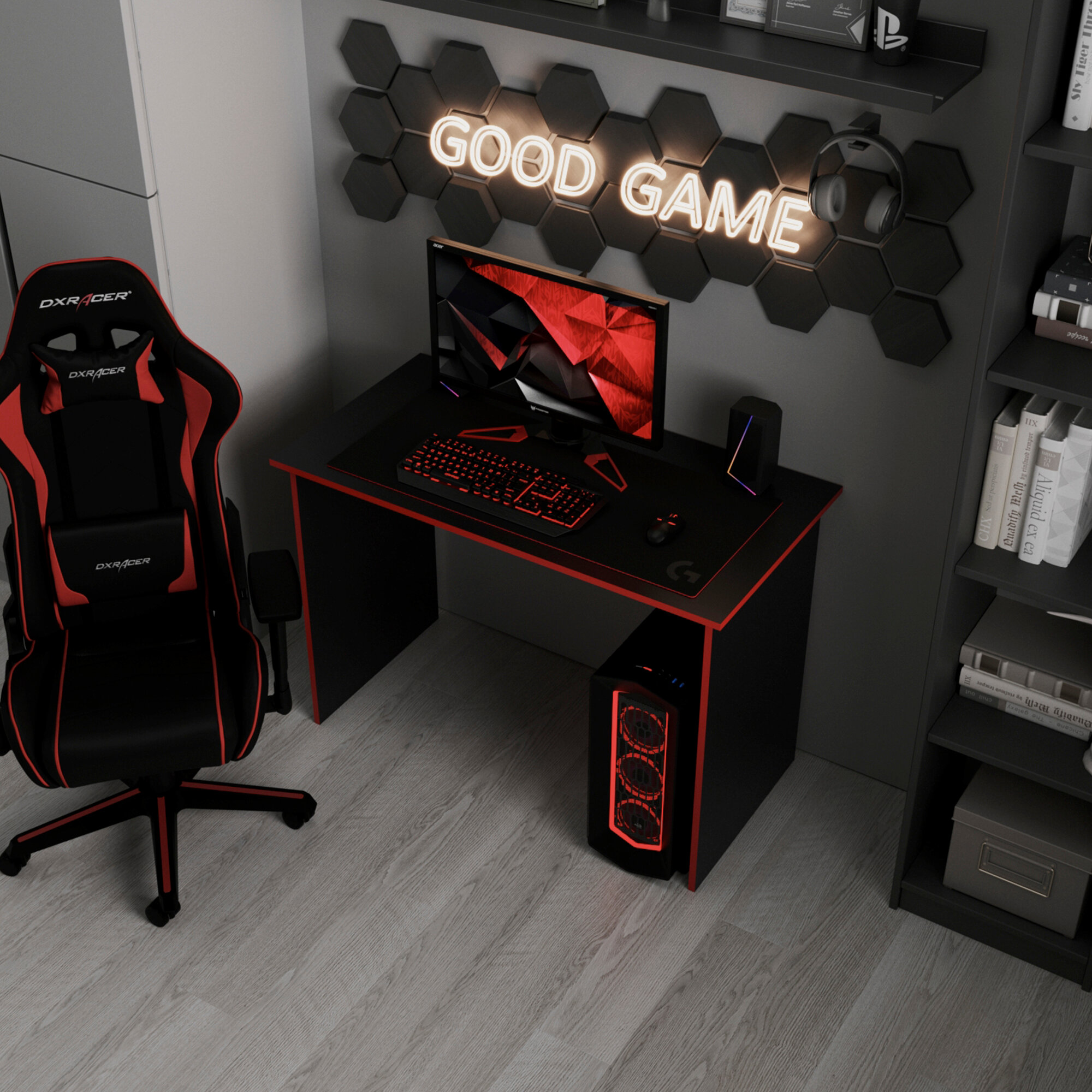Игровой компьютерный стол для геймера черный с красной окантовкой 110х55х75
