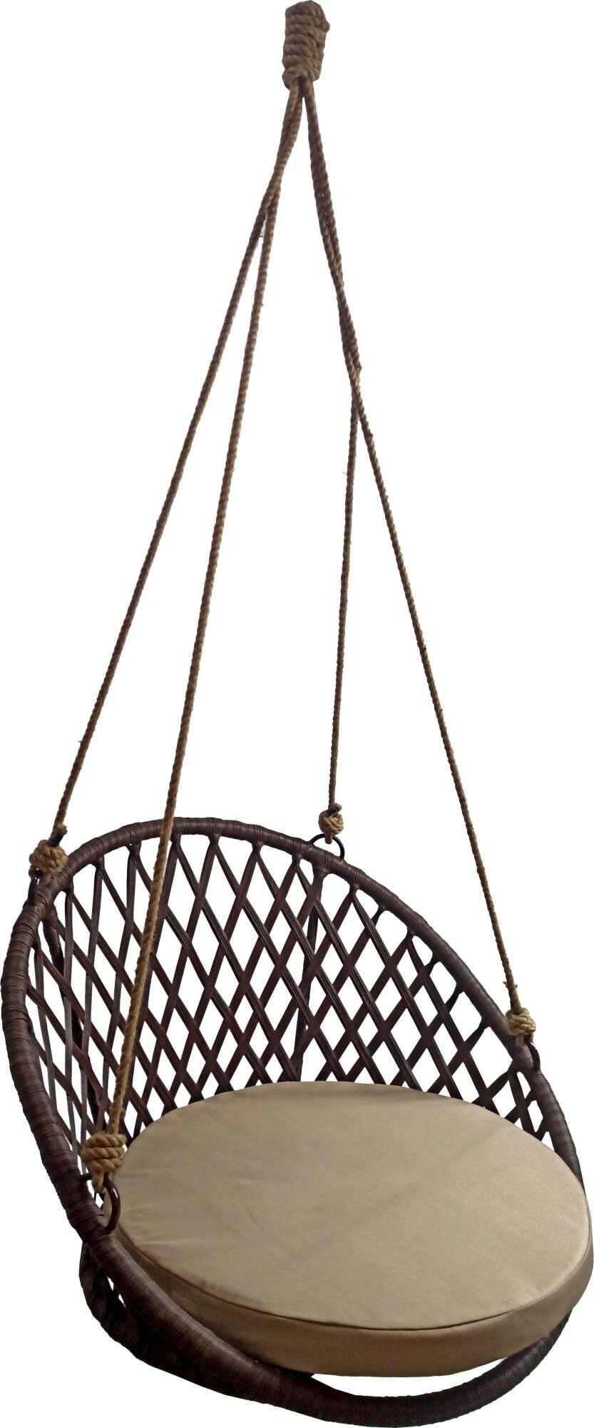 фото Кресло подвесное Майорка арт. М455-МТ009 цв. корзины темно-коричневый, цв. подушки бежевый "Garden story"