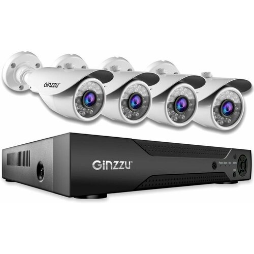 готовый комплект видеонаблюдения ginzzu hk 429n 4ch 5mp hdmi 2купол кам 5 0mp ir20м Комплект видеонаблюдения Ginzzu HK-842N