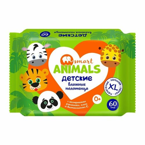 Влажные полотенца Smart Animals детские, 60 шт (комплект из 12 шт)
