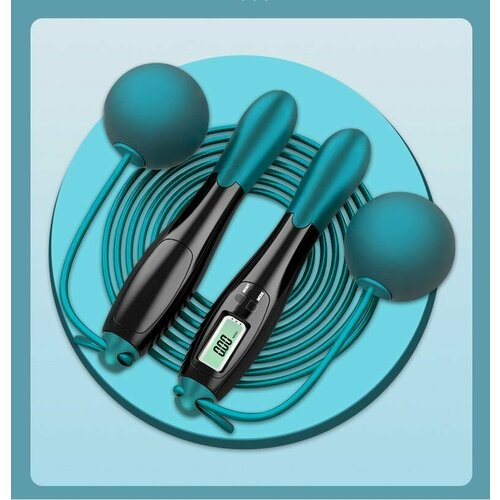 Умная скакалка для фитнеса беспроводная темно-зеленый черный, с электронным счетчиком прыжков и утяжелителями, комбинированная