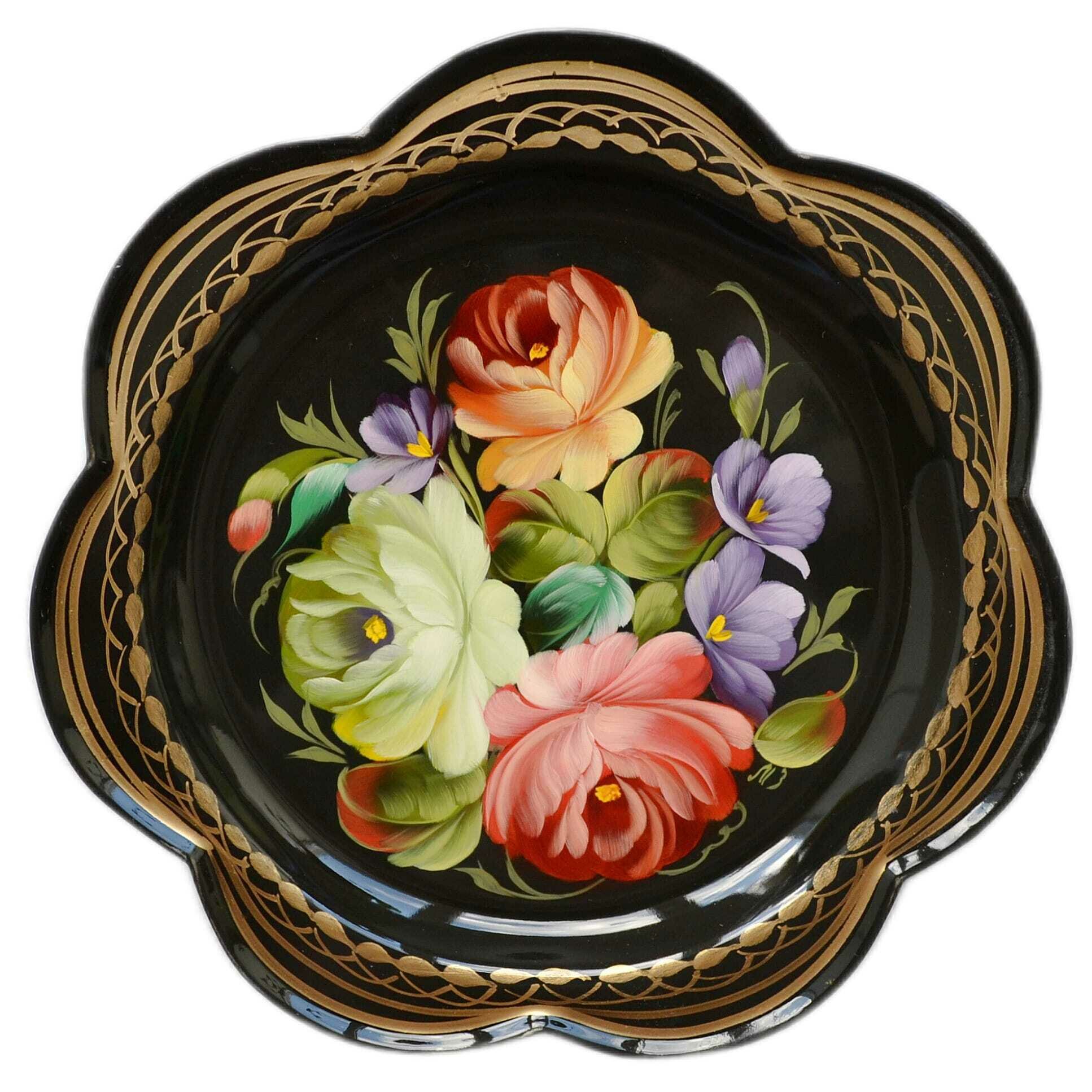 фото Жостовская фабрика декоративной росписи Жостовский поднос декоративный, размер 18 см (A1), металлический