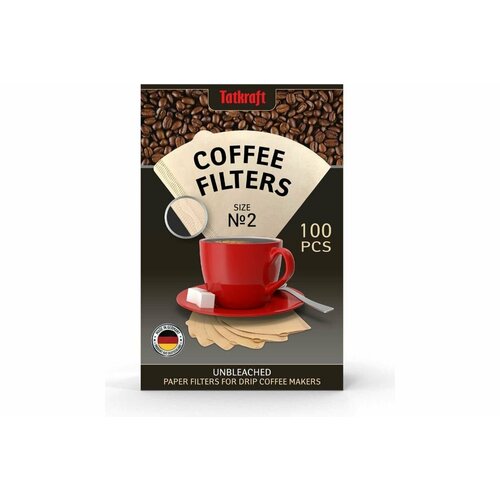 Бумажные фильтры для кофеварки Tatkraft неотбеленные 2 одноразовые 100 шт 13742 989₽