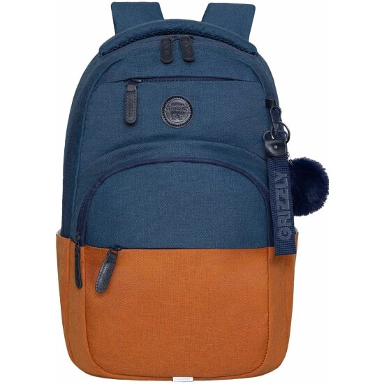 Рюкзак Grizzly школьный, укреплённая спинка, 2 отделения, BLUE/ORANGE, 43х27,5х16 см, RD-341-2/3