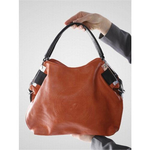 Сумка шоппер , горчичный, оранжевый, коричневый