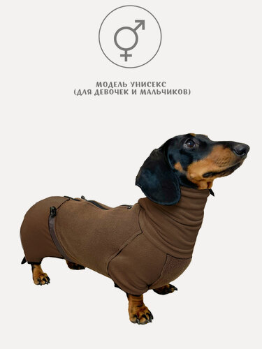 Изображение товара Флисовый комбинезон для собак породы Такса, цвет коричневый, размер ТМ1