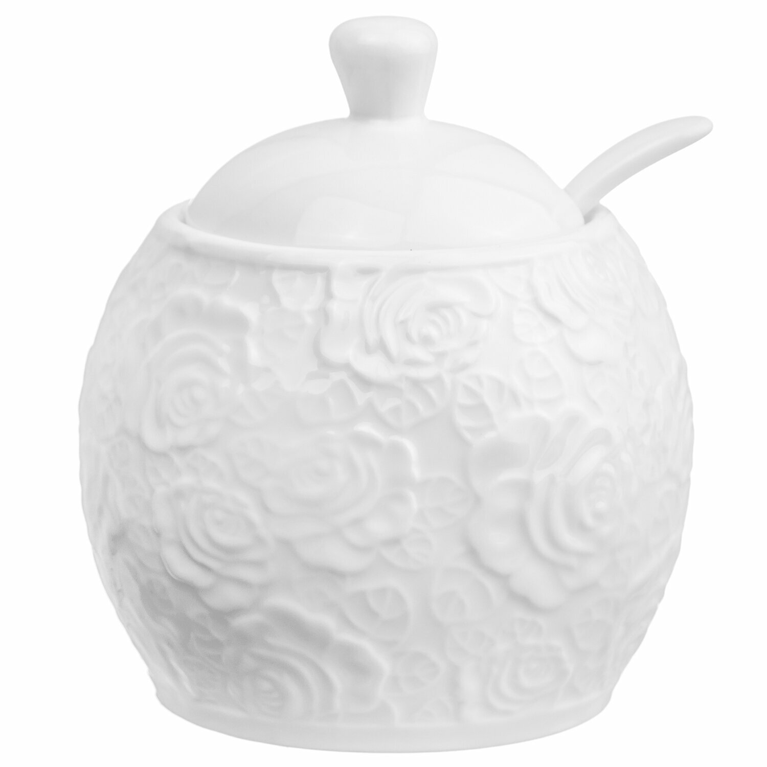 фото Сахарница 300 мл 9х9х10,5 см Elan Gallery Белые розы с ложкой