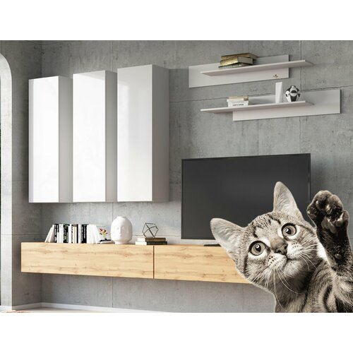 Стенка в гостиную Поинт №2, белый/дуб вотан