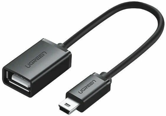 Кабель UGREEN US249 (10383) Mini USB 5Pin Male To USB 2.0 A Female OTG Cable. Длина 10 см. Цвет: черный