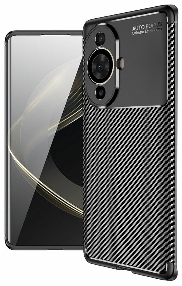 Чехол на Huawei Nova 11 Pro силиконовый под карбон чёрный противоударный
