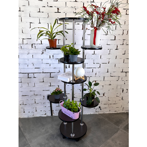 Подставка для цветов напольная на колесах, полка высокая для растений, венге LL11