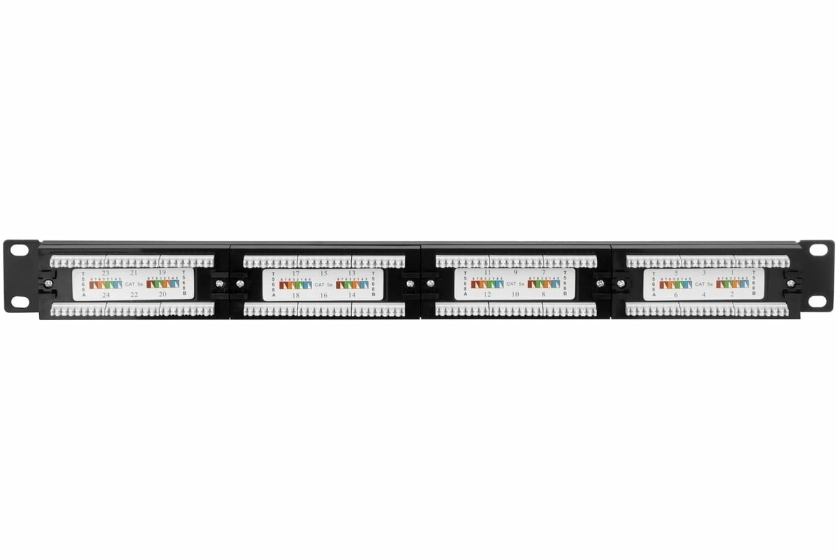 ExeGate патч-панель EPP3-19-24-8P8C-C5e-110D 24 порта Cat5e, 1U, двойной IDC, RoHS, черная — фото 1