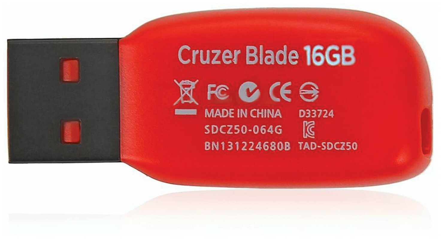Флеш-диск 16 GB, SANDISK Cruzer Blade, USB 2.0, черный, SDCZ50-016G-B35 — фото 1