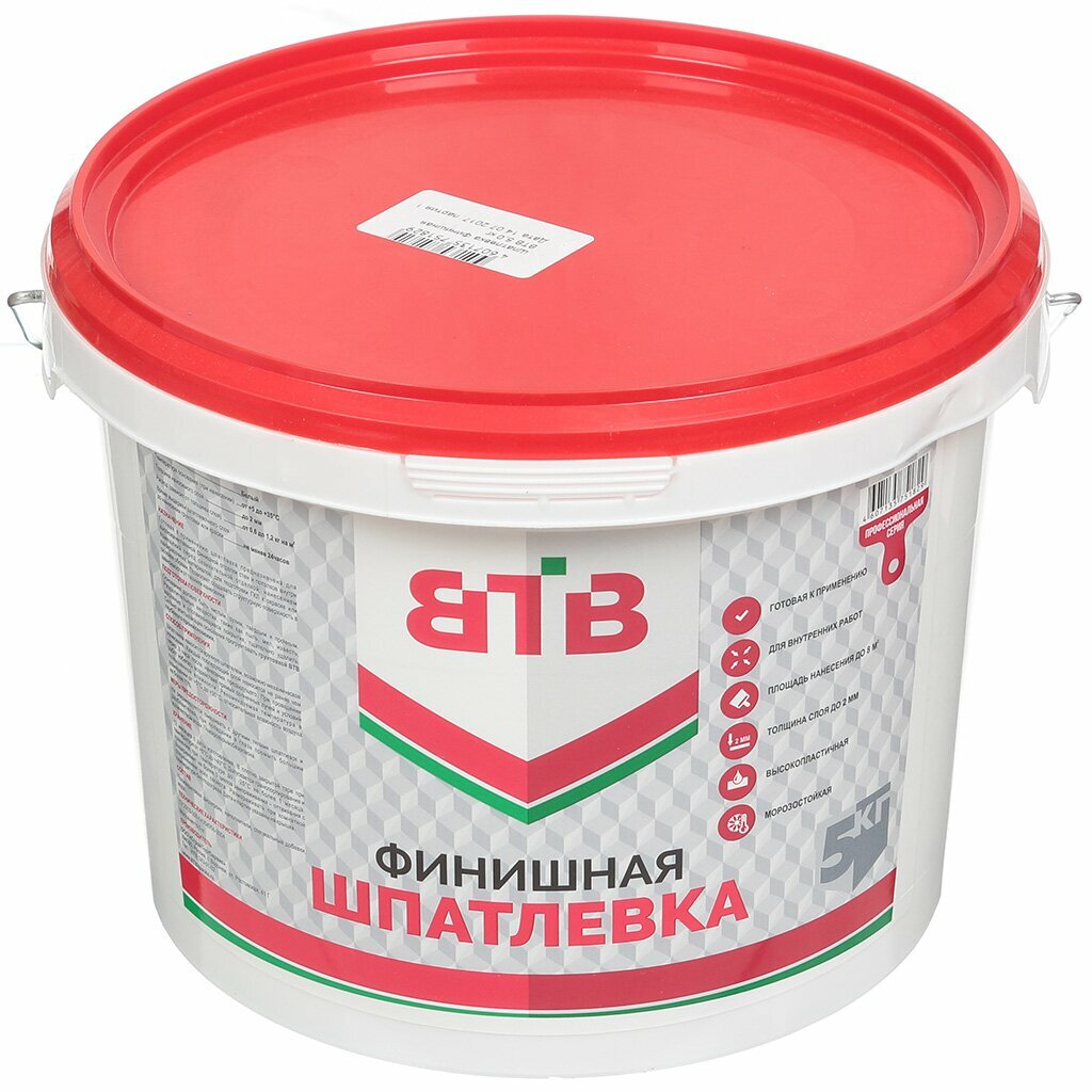 ВТВ, Шпатлевка финишная, готовая, для стен и потолков, белая, 5 кг