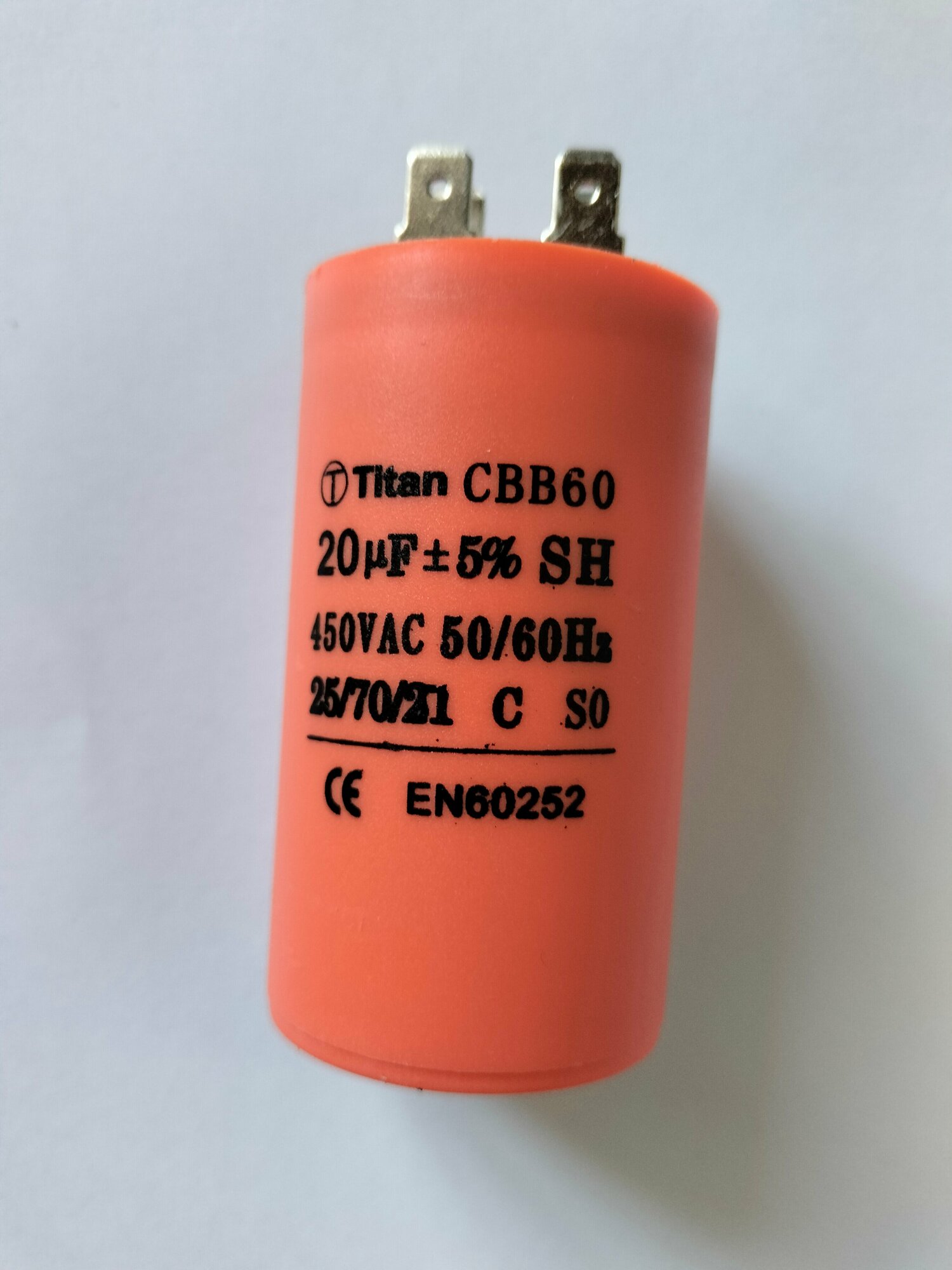 20мкф 450VAC 5% 40х70mm CBB60-A 4 клеммы конденсатор TITAN 821-405