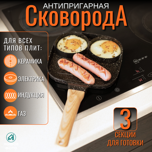 Сковорода-гриль с керамическим антипригарным покрытием для завтраков, 19х19 см