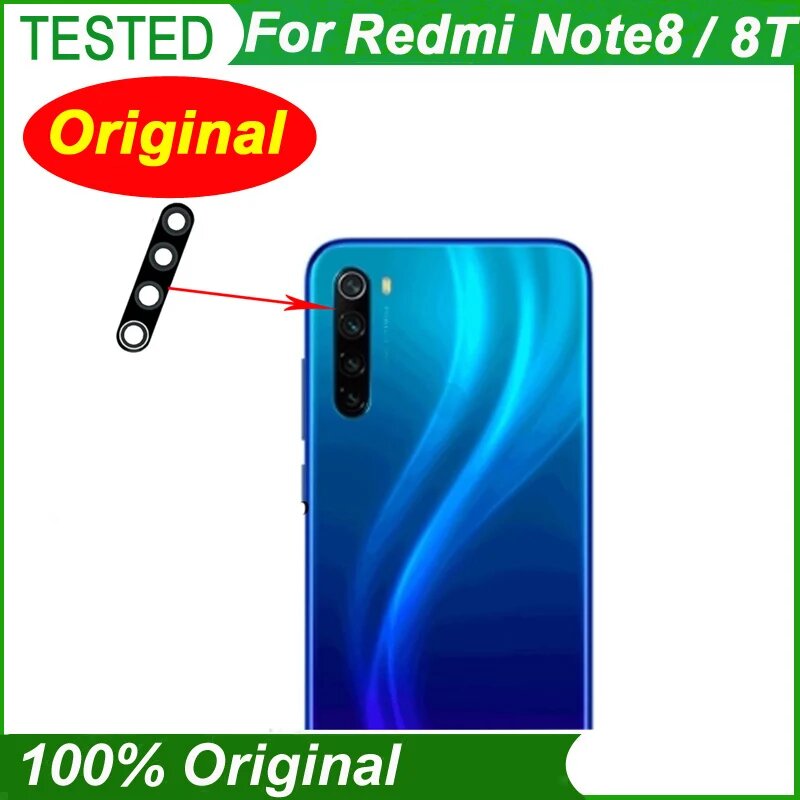 Объектив задней камеры для Xiaomi Redmi Note 8 8T 8, стеклянная крышка объектива камеры, рамка + защитная наклейка, ремонт, замена, For Note 8T