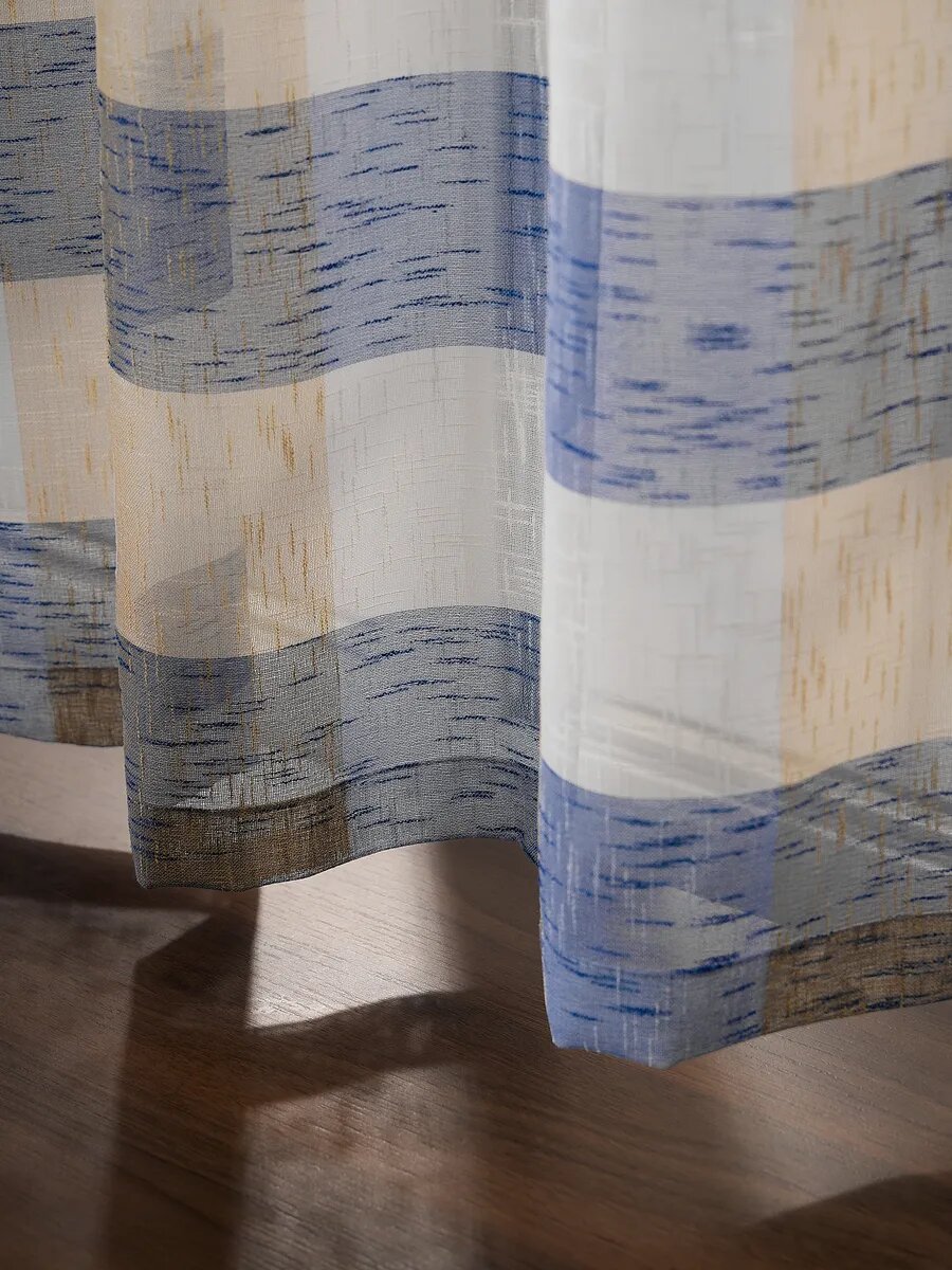 Тюль короткий для кухни SANPA HOME, под лен, 145х180 комплект 2шт, шторная лента — фото 1