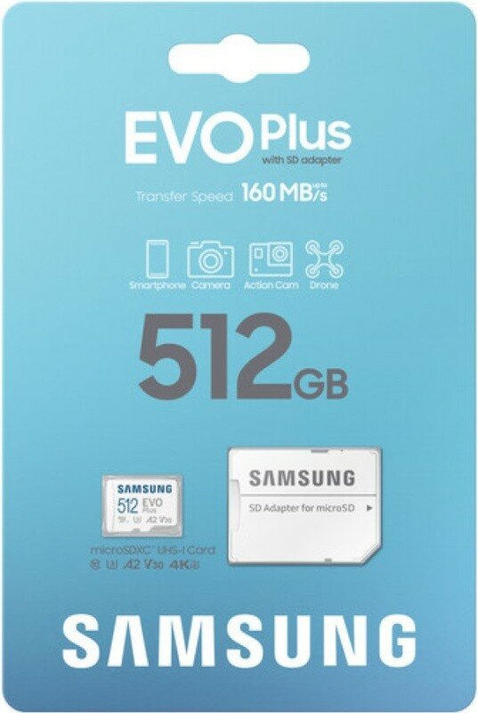 Карта Памяти Samsung 512GB EVO PLUS (2024) Micro SDXC Card U3, V30, A2 + adapter (MB-MC512SA)