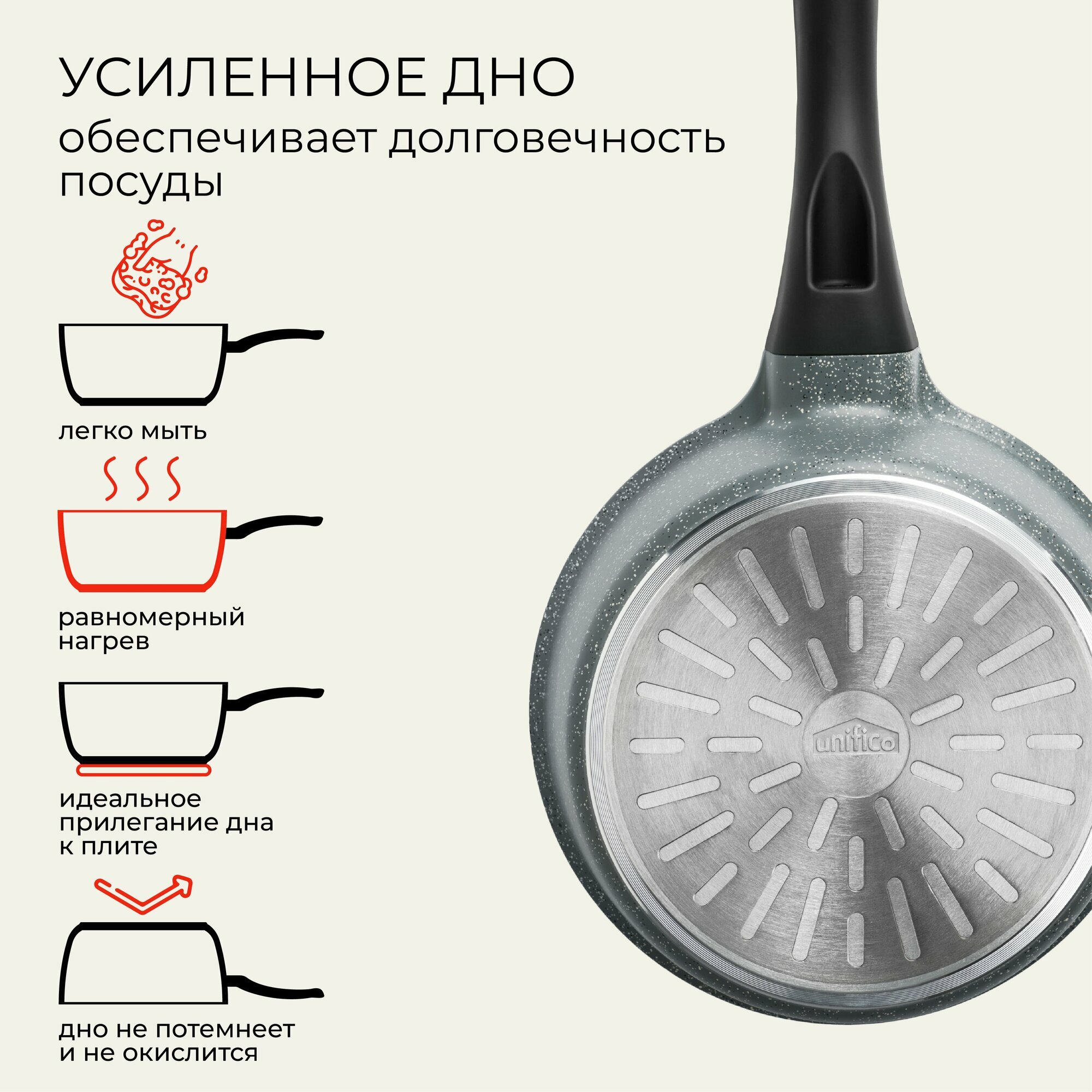 Ковш кухонный 1,8 л. для индукции Unifico Ispirato quarzo с крышкой — фото 1
