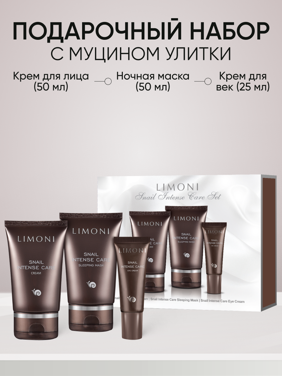 Подарочный набор LIMONI для ухода за лицом крем для лица 50 мл  маска ночная 50 мл  крем для век 25 мл