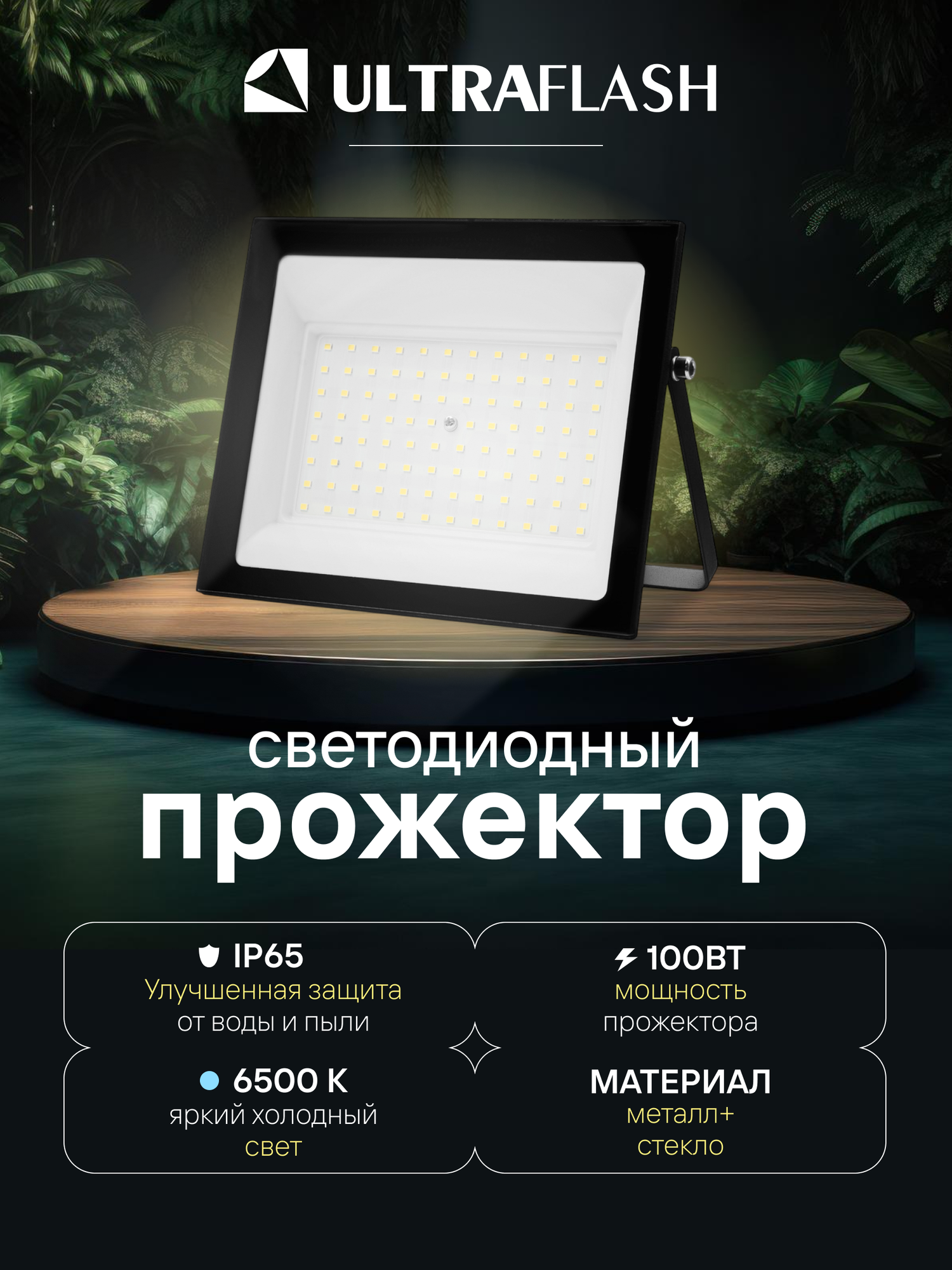 Прожектор светодиодный уличный Ultraflash черный 100 Вт 230В 6500K