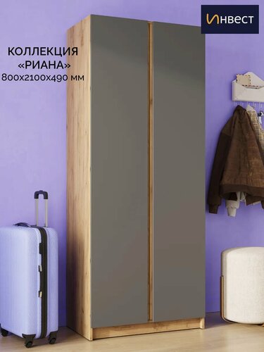 Изображение товара Шкаф Инвест "Риана", ЛДСП, распашной, 2 двери, серый/коричневый