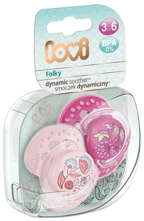 Пустышка силиконовая анатомическая Lovi Folky 3-6 м, 2 шт., розовый, 2 шт.