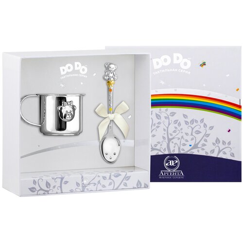 фото Аргента набор детский dodo "мишка - малышка" с позолотой с эмалью (2 предмета кружка + ложка)