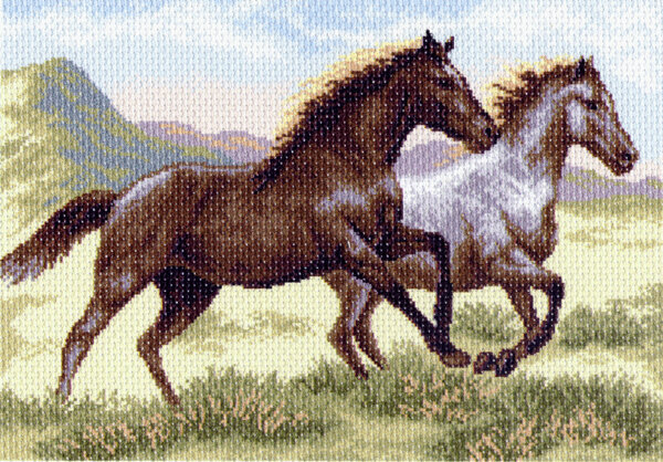 Канва с нанесенным рисунком Матренин Посад 1223 "Бегущие кони", для вышивания крестом, 27х39 см
