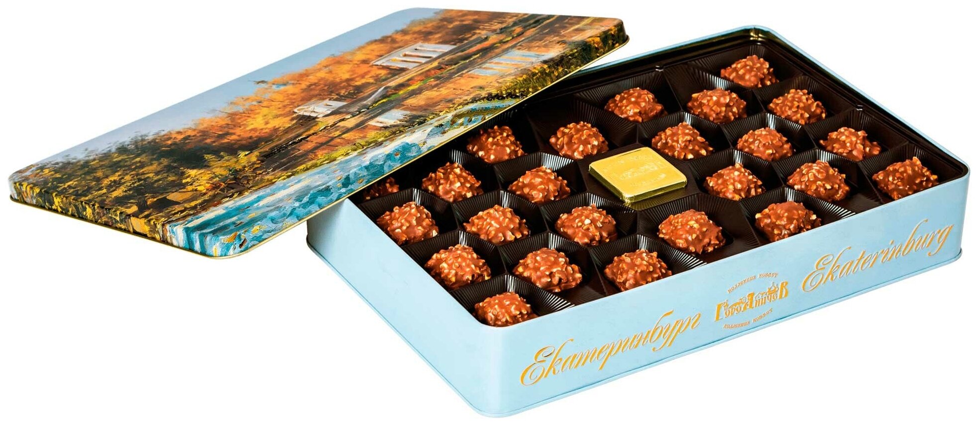 Подарочный набор шоколадных конфет "Благодать" 610 г. (жестяная коробка 340*220*57 мм) подарок - фотография № 2