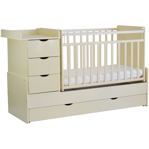 Кровать детская СКВ-5 Жираф, опуск.бок.,маятник,4 ящика,белый