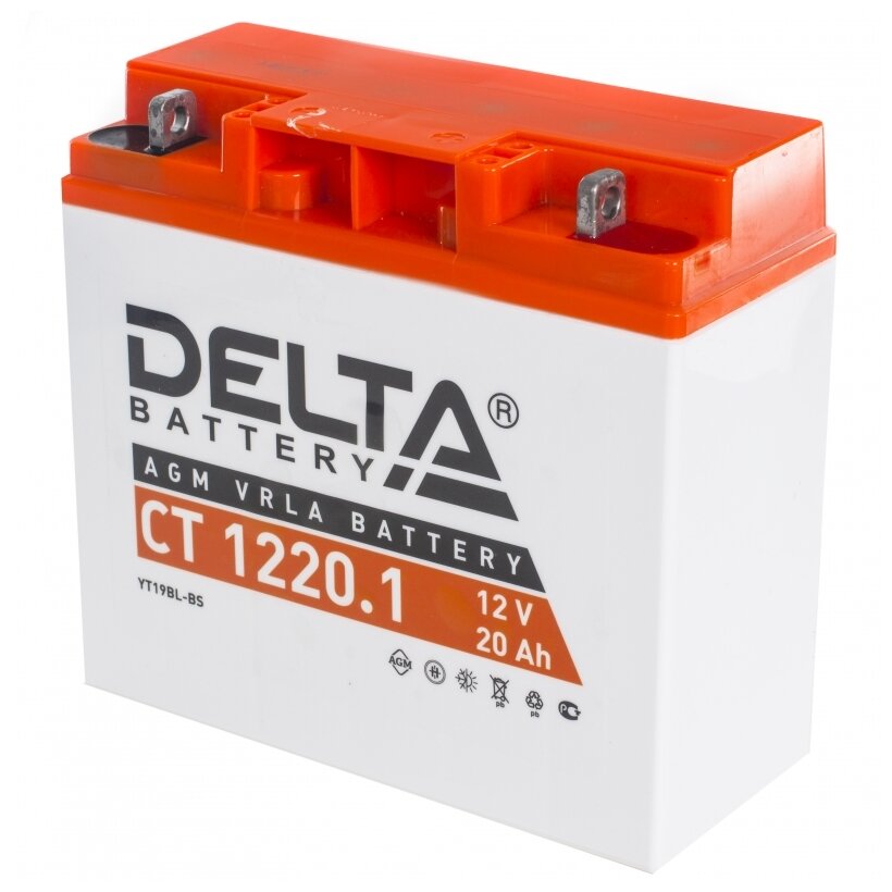 Аккумулятор AGM стартерный герметичный Delta CT 12201 | Y50-N18L-A3 YTX24HL-BS YTX24HL (12V / 20 Ah / 181X77X167 / ток 260 А) обратная полярность (- +)
