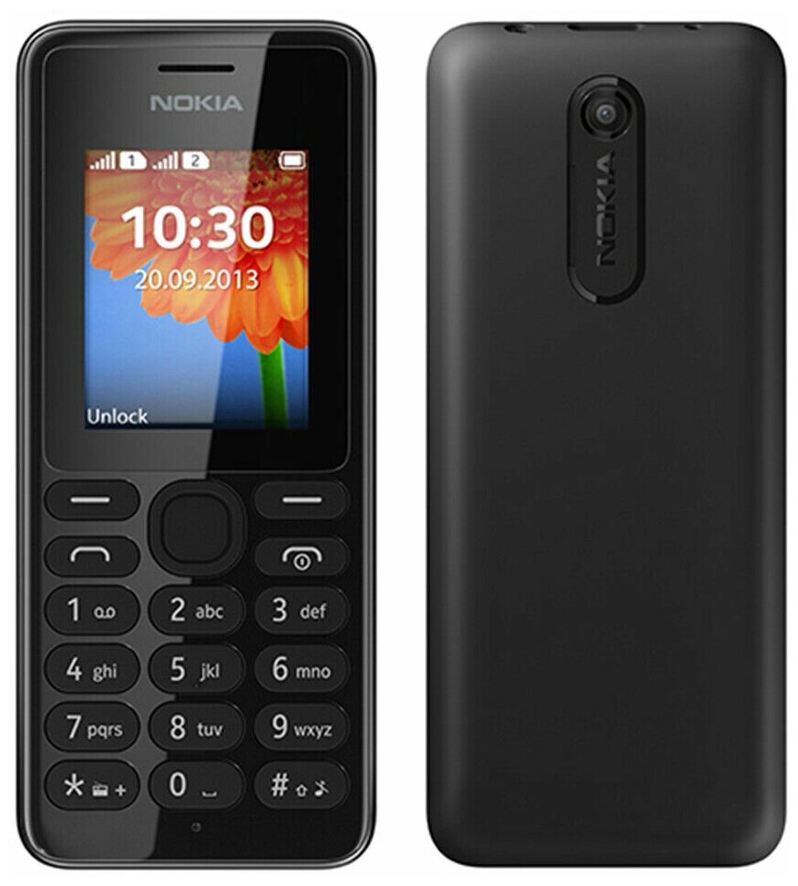 Телефон кнопочный (2G, 2SIM, RM-827) NOKIA 108 Черный