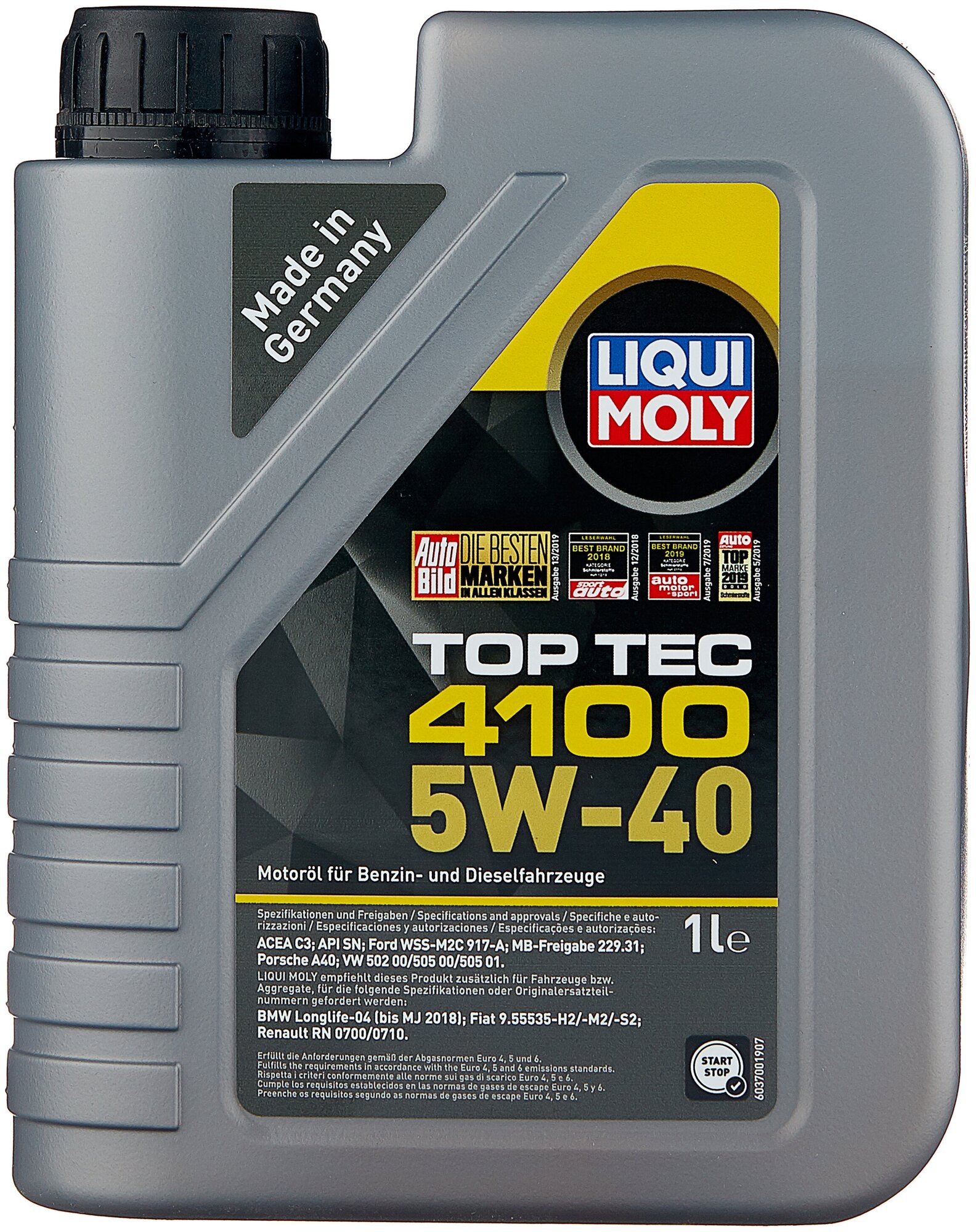 Синтетическое моторное масло LIQUI MOLY Top Tec 4100 5W-40, 1 л