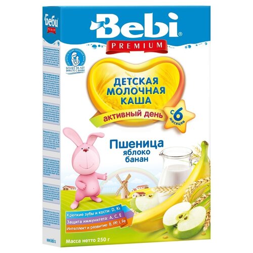 Каша Bebi молочная пшеничная с яблоком и бананом, с 6 месяцев каша bebi молочная пшеничная с яблоком и бананом с 6 месяцев