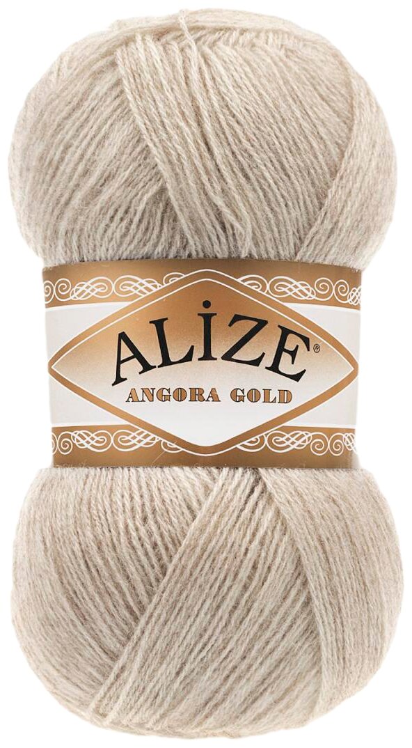 Пряжа Alize Angora Gold (Ангора Голд) 152 бежевый меланж 20% шерсть, 80% акрил 100г 550м 5шт