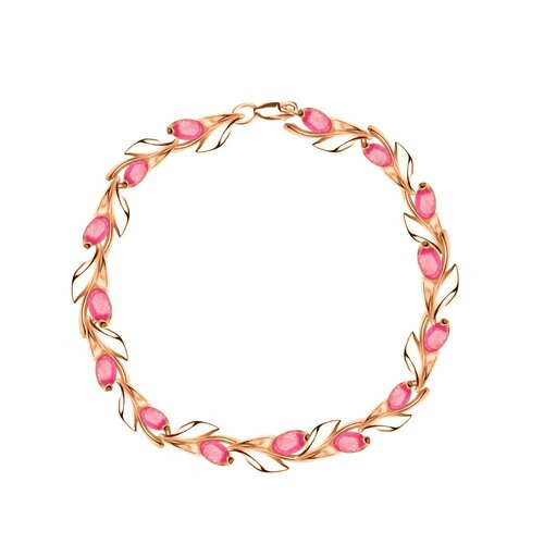 Браслет-цепочка CORDE Позолоченный браслет с натуральными рубинами., серебро, 925 проба, золочение, рубин, длина 19 см.