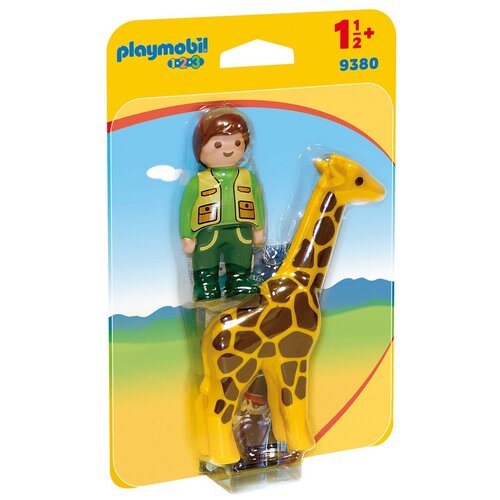 фото Набор с элементами конструктора playmobil 1-2-3 9380 смотритель зоопарка с жирафом