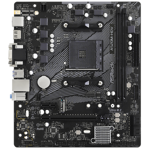 Материнская плата ASRock A520M-HDV (LGA AM4, A520, 2xDDR4, mATX, GbLAN, RAID+VGA+DVI+HDMI) (A520M-HDV)