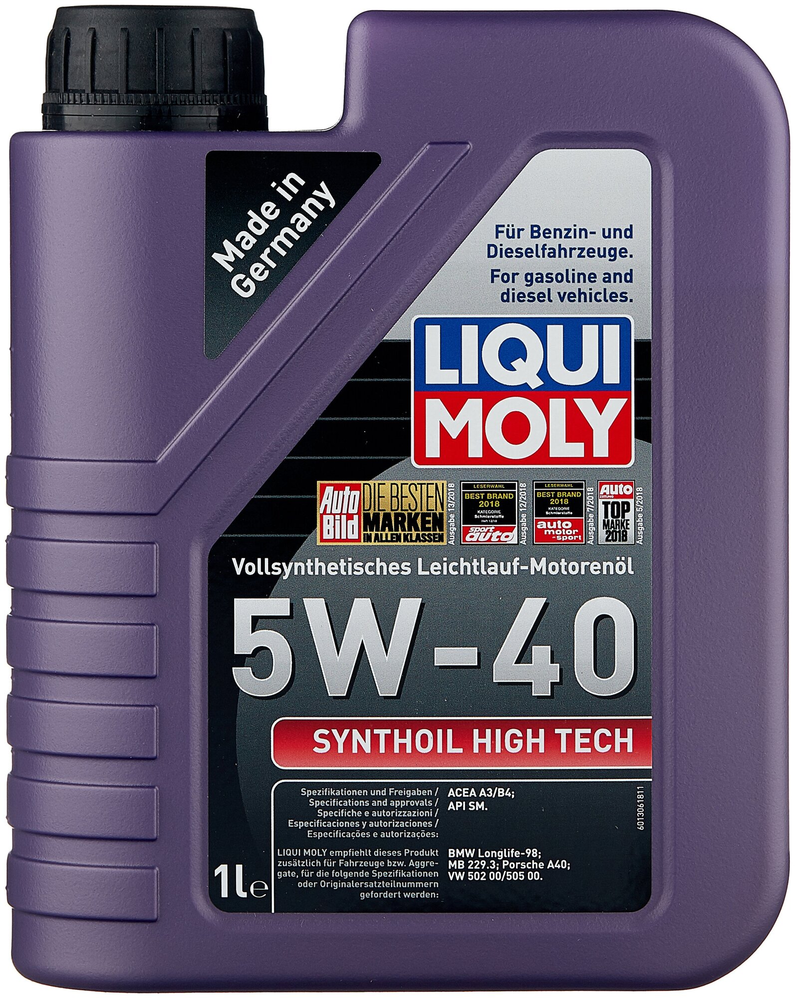 Моторное масло LIQUIMOLY Synthoil High Tech 5W40 синтетическое 1л (Все Liqui Moly Масла)