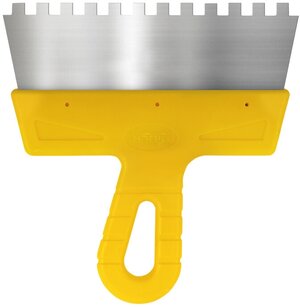 Бибер 35184 Шпатель фасадный мастер нерж. сталь, зубчатый 8 мм желтая рукоятка 200мм (12/240)