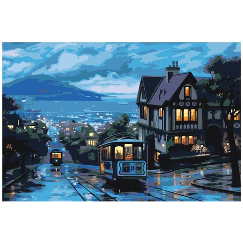 Вечерние трамвайчики Раскраска картина по номерам на холсте модульная картина вечерние краски милана 220x220