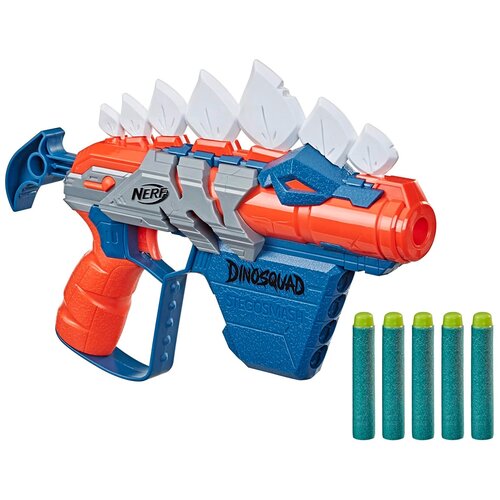 Бластер Nerf Dinosquad Stego-Smash F0805, 20 см, синий/оранжевый игровой набор hasbro nerf дино стегосмэш