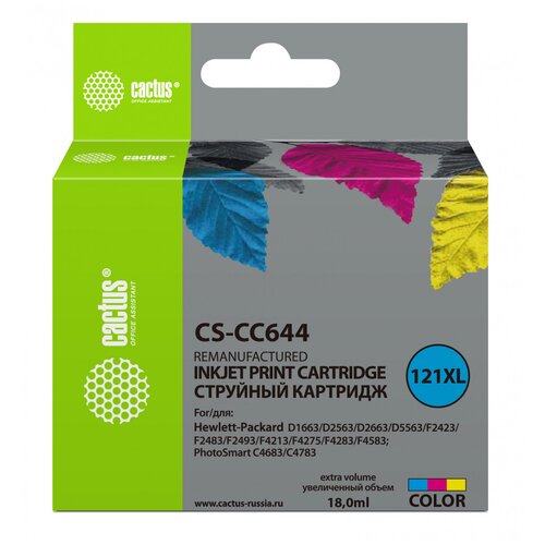 Картридж cactus CS-CC644 121XL, 440 стр, многоцветный картридж для hp 121xl цветной cc644he увеличенный объём