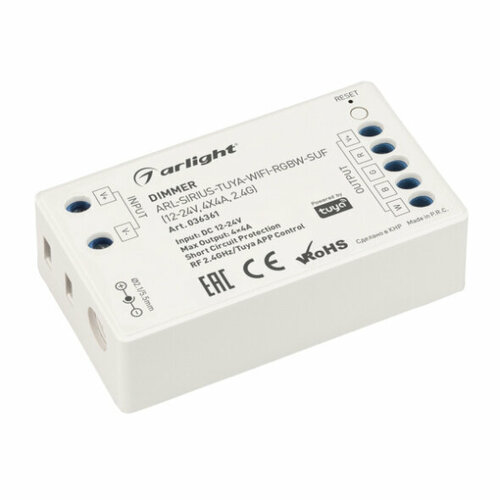 Диммер ARL-SIRIUS-TUYA-WIFI-RGBW-SUF (12-24V, 4x4A, 2.4G) (Arlight, IP20 Пластик, 3 года) arlight модуль управляемый dmx f10 d50 24v rgbw 2w ip68 120 deg arlight пластик 3 года 60шт