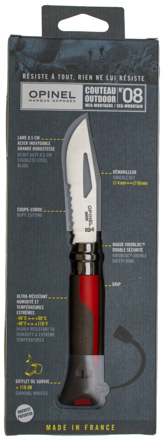 Складной нож OPINEL Outdoor Earth №08 8VRI, 190мм, красный / серый - фото №8