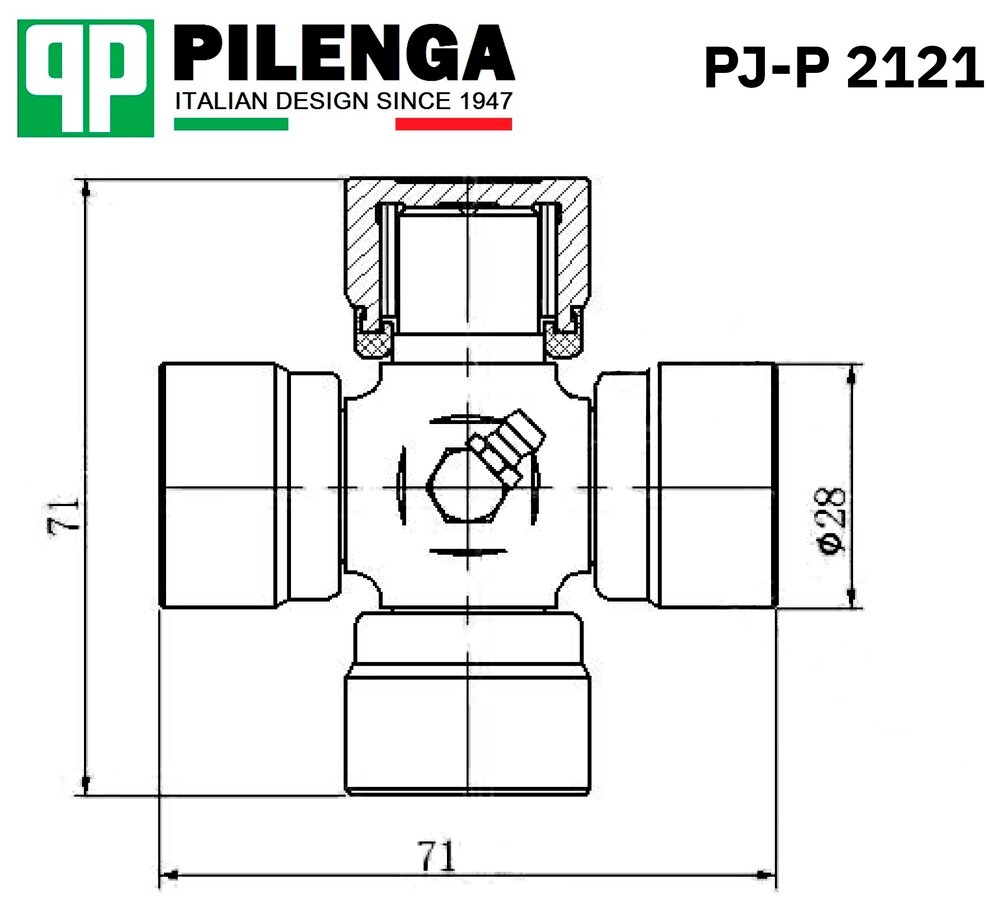 Крестовина карданного вала ВАЗ-2121 d-28мм х 71мм со стопорн. кольцами (Pilenga) PJ-P 2121