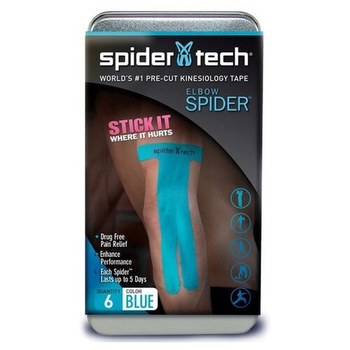 фото Тейп spidertech преднарезанный для локтевой части, 6шт. голубой